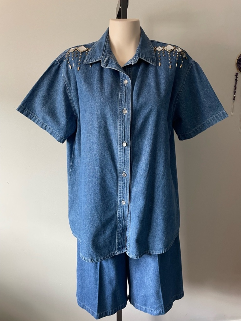 80s 90s Vintage Something Special 100% Cotton Matching Shirt Shorts Jorts Set